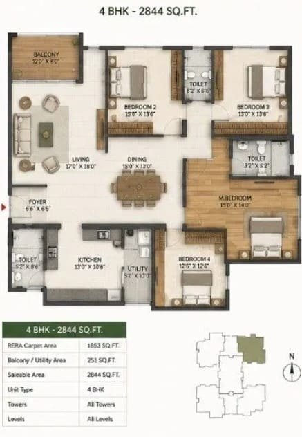  4 bhk 2844 Sq Ft unit plan